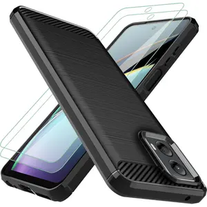 for  G-5G-2024 Case:with 2 count Screen Protector Shock-Absorption Flexible TPU Rubber Protective Cell for Motorola  G 5G 2024 Phone Case Cover(Black)