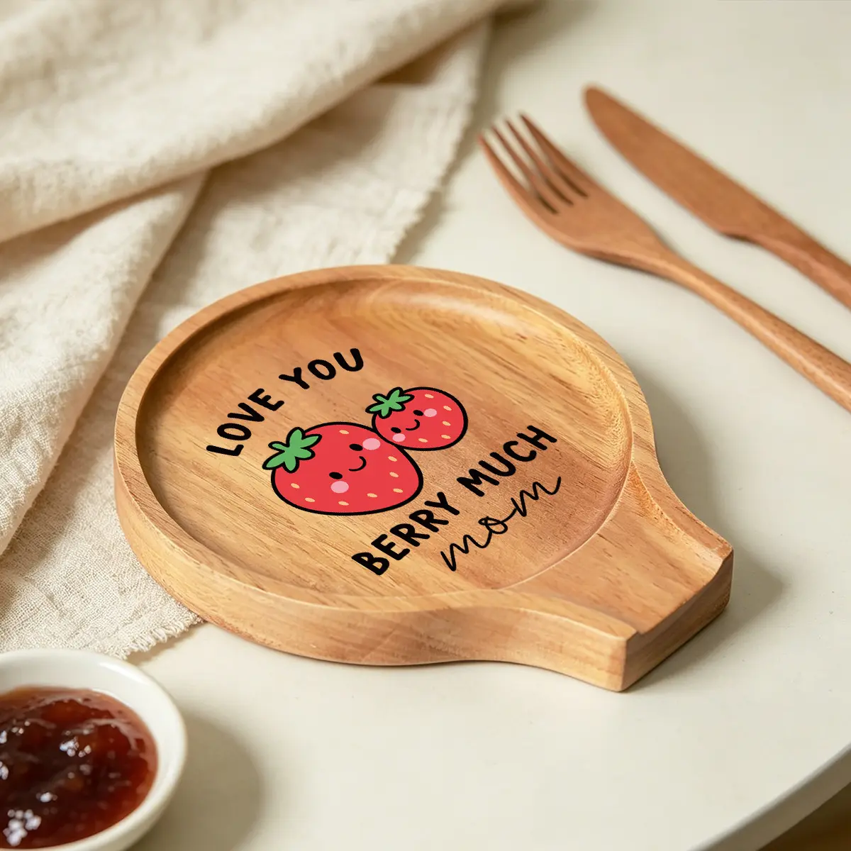 1pc Cute Strawberry Print Wooden Spoon Rest, Multi Functional Kitchen Utensil Holder for Spoons, Ladles & Cooking Tools, Stylish Countertop & Stovetop Storage Organizer, Perfect Cute Home Gift for Kitchen Enthusiasts