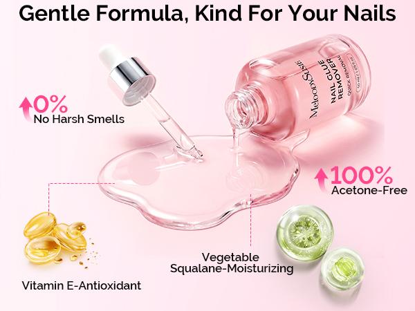 MelodySusie 50ML Nail Glue Remover for Press on Nails, Acetone Free Nail Polish Remover Multi-Functional Remover for Acrylic Tips Gentle Glue Remover with Stick