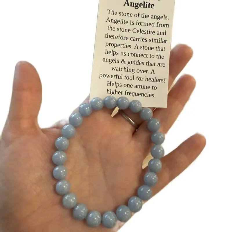 Angelite Gemstone Stretchy Bracelet - Connect with Angels & Guides Celestite Healing Stone Jewelry