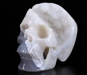 Huge 4.8" Agate Geode Carved Crystal Skull,Super Realistic, Crystal Healing