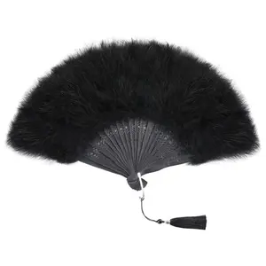 1PCS Elegant Artificial Feather Fans Suitable for Costumes, Dance, Themed Parties & Weddings - Hand Fan Foldable - Use, Feather Extensions for Performances & Events