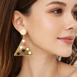 Color Gold Triangle Dangle Earrings Geometric Fashion Jewelry