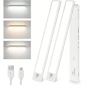 Cabinet Lights with Motion Sensor, Adjustable 3 Color LED Light, Wireless UsB Rechargeable Under Cabinet Lighting, Magnetic Closet Light for Closet, Hallway, and Stairs, 11.8 Inch (0.29m) design for Easy Installation and Versatile Use