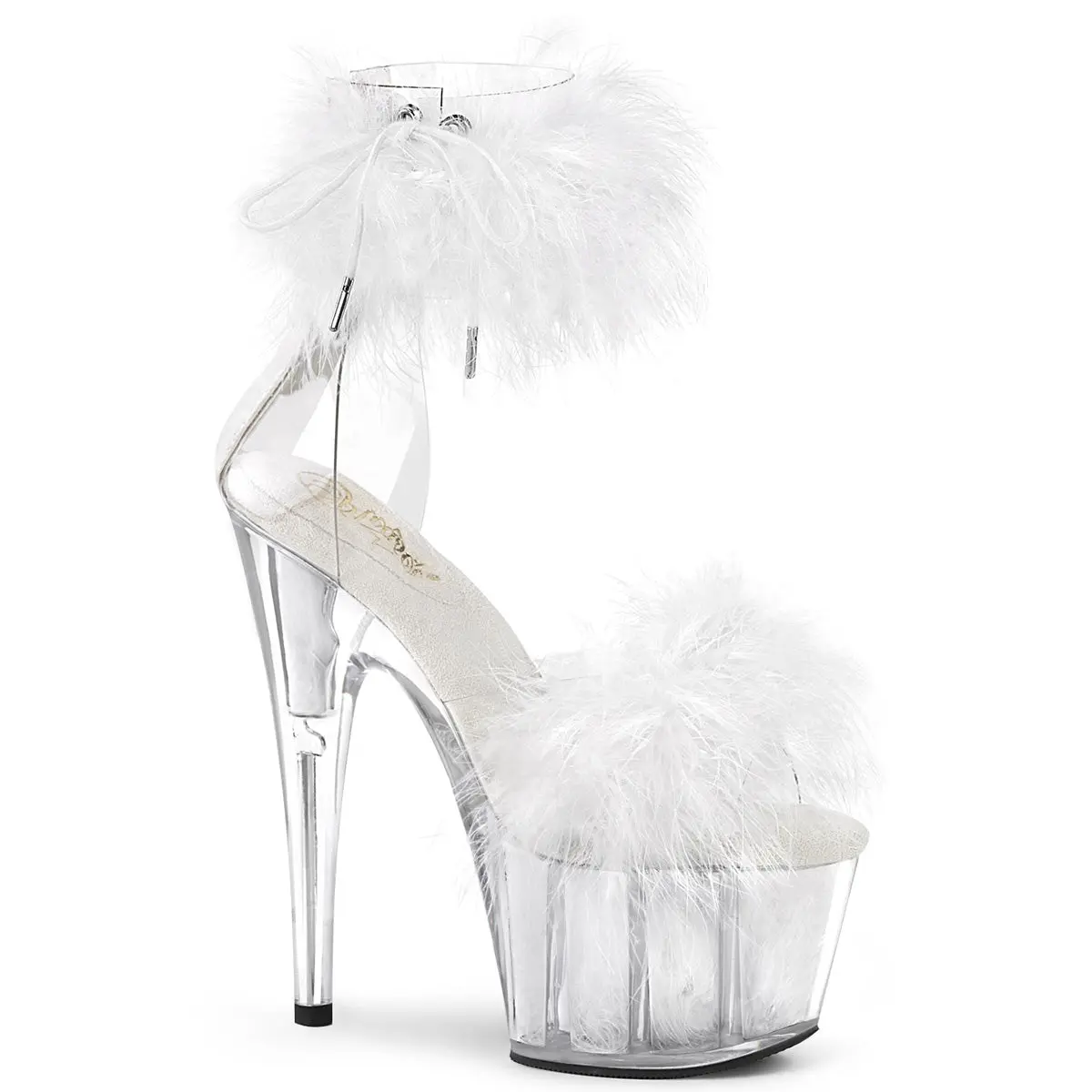 Pleaser Adore-724F Women's Fashion Heeled Ankle Cuff Sandals - 7-in Stiletto, 2.75-in Platform, Marabou Fur, Side Lacing, High Heel Shoes, Party Nightclub Pleaser Heels