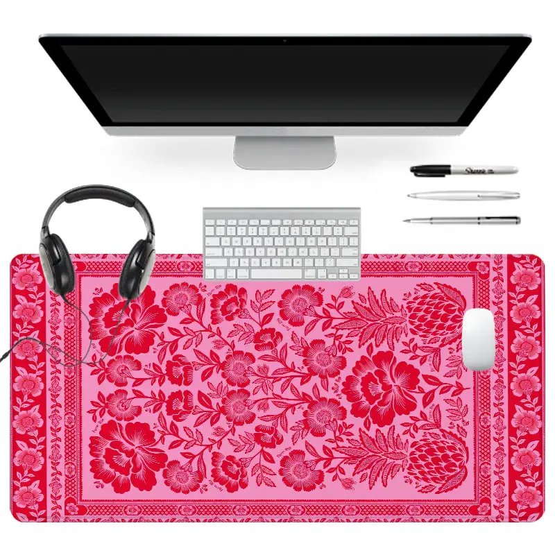 Extra Large Floral Pattern Pink Red Gaming Mouse Pad 35x16 Inch Computer Keyboard Mousepad Suitable for Families, Offices and Schools, Perfect Gift for Family and Friends, Desktop Accessories, Desk Supplies
