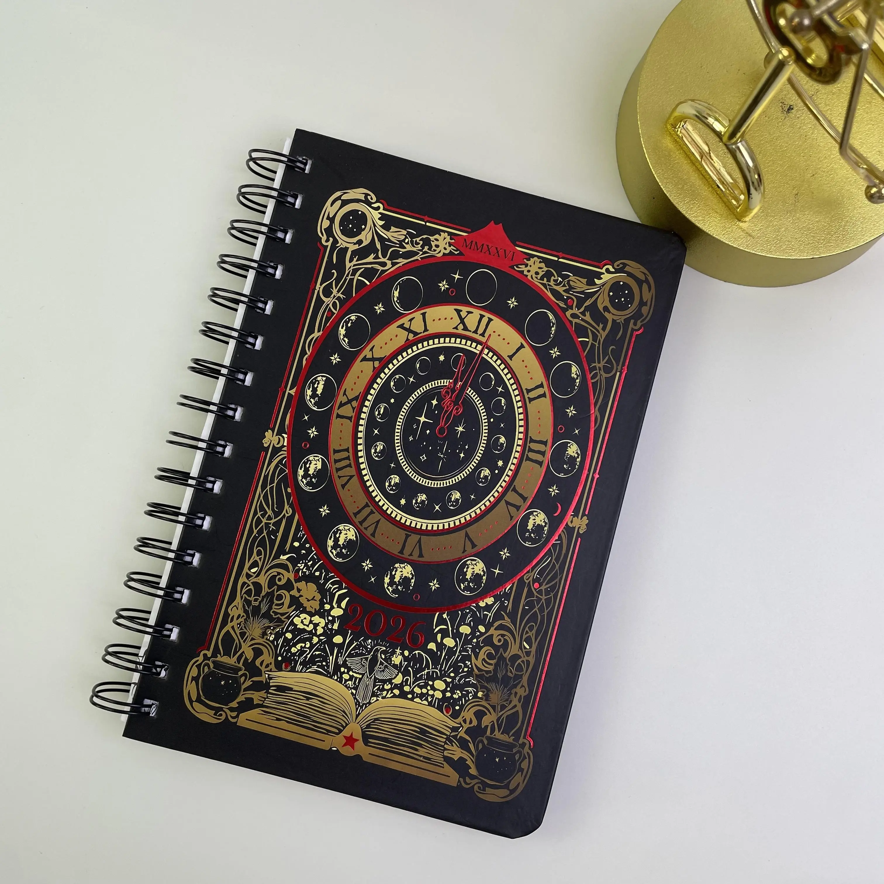 Waiting for the Night Gothic Witchy Tarot 2026 Weekly Planner, 7"x9" Premium Hardcover with Smooth Black Spiral Binding, Dated Journal with Themed Stickers & Bookmarks, Secure Elastic Closure, Sturdy Back Pocket, Portable School Supply