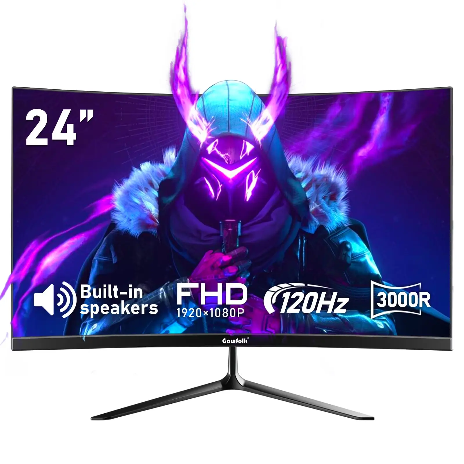 24.5 Inch 120Hz Curved Gaming Monitor, 3000R Immersive Curvature, FHD 1080P PC Screen, Built-in Speakers, HDMI 2.0 & VGA Ports, 75*75mm VESA Wall Mount Compatible