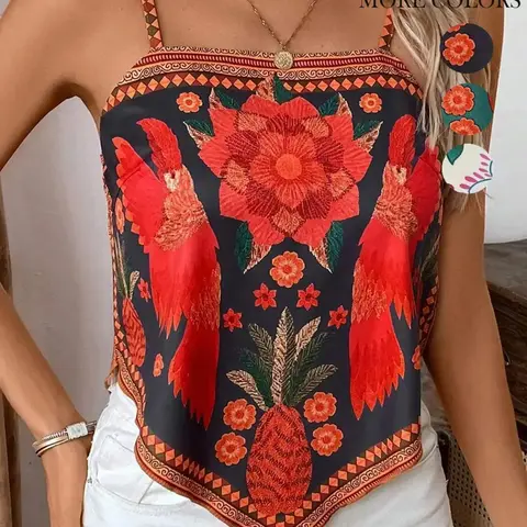 Women's Elegant Casual Boho Fashion Floral Print Cami Top, Sleeveless Fitted Summer Cami Top for Daily Wear, Womenswear
