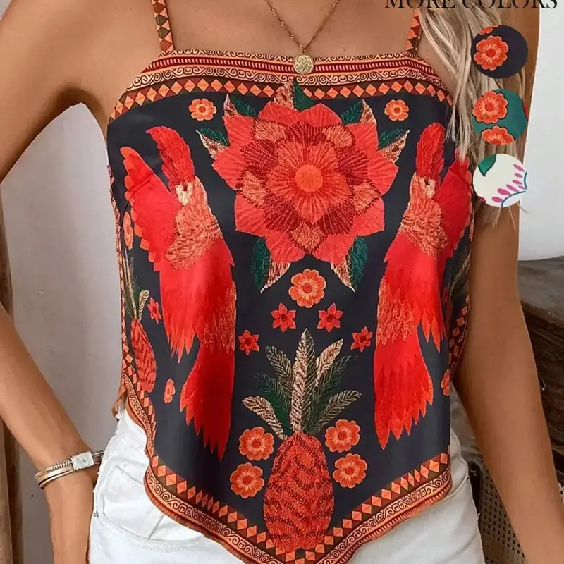 Women's Elegant Casual Boho Fashion Floral Print Cami Top, Sleeveless Fitted Summer Cami Top for Daily Wear, Womenswear