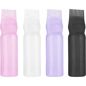 Root Comb Applicator Bottle 6 Ounce 4 Pack Applicator Brush for Hair Dye Hair Oil Applicator Bottle with Graduated Scale Pink White Black Purple