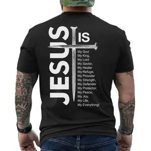 Jesus Is My God King Lord Savior Shirt, Nail Cross Christian T-Shirt, Faith Shirt for Men, Religious Tattoo Dad Shirt, Bible Verse Tee, Fast Shipping, Short Sleeve Printed Graphic Shirt, Daily Casual Cotton Menswear