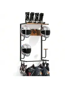 Motorcycle Helmet Rack, Wall Mount With 4 Glove Chips, 4 Hat Stands,And 4 Hooks,Helmet Stand For Display Wall Mount For Motorcycle Gear Accessories Storage