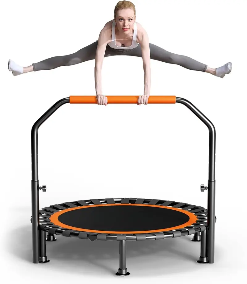 40"/48" Foldable Mini Trampoline Load 330lbs, Portable Exercise Rebounder with Durable Bungee Band, Fitness Trampoline for Adults and