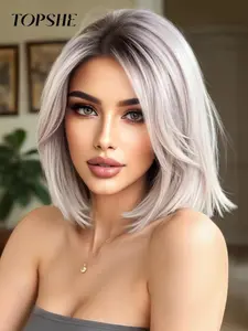 12 Inch Short Straight Wigs for Women, Gorgeous Fluffy Wigs with Curtain Bangs, Straight Bob Wigs, Synthetic Hair Wigs for Party, Daily Use