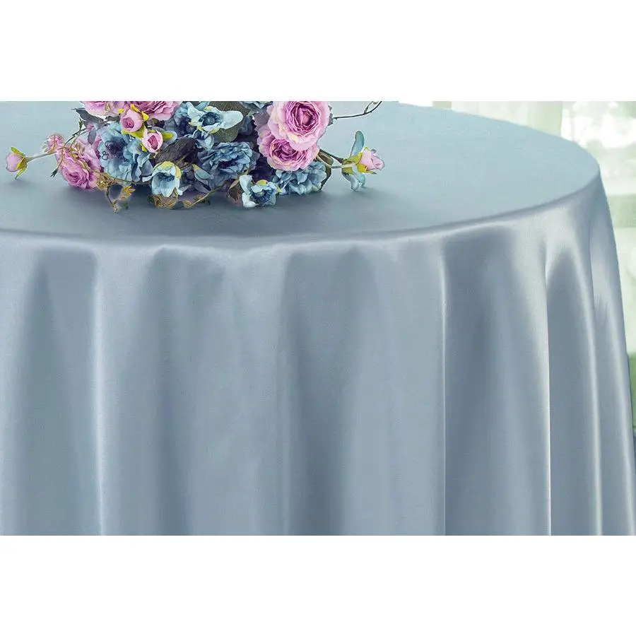 120" Seamless Round Heavy Duty Satin Tablecloth - Dusty Blue (1pc)