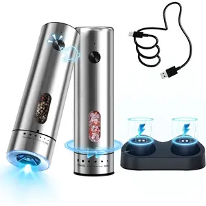 Rechargeable Salt and Pepper  Set - Electric Salt and Pepper Shakers with Type-C  Base, Automatic Pepper and Salt , Cordless Salt and Pepper Mill