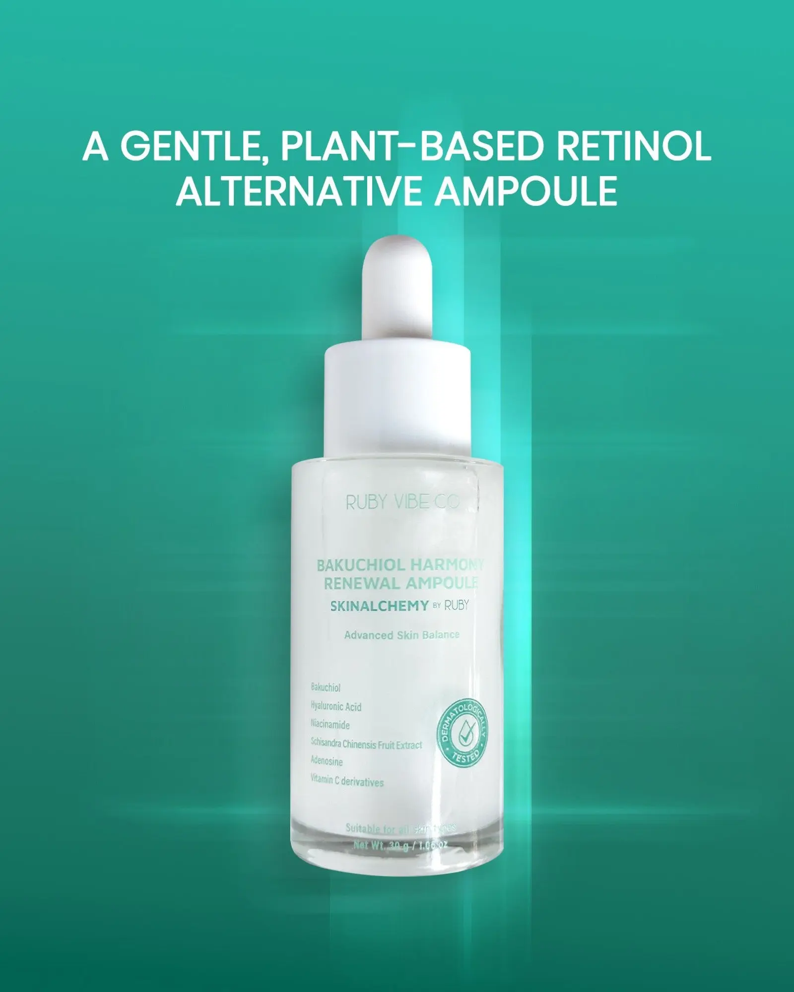RUBY VIBE CO Bakuchiol Serum, Hydrating Face Serum with Hyaluronic Acid & Niacinamide, Korean Serum for Face, Lightweight Facial Serum for Sensitive Skin, 1.06 oz (30g)