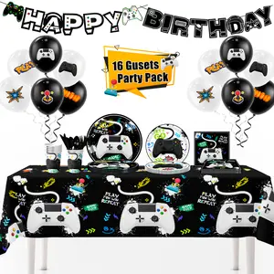 Video Game Birthday Decorations for Boys, 140 pcs Gamer Birthday Decorations, Tableware Set-Video Game Party Banner Balloons, Gaming Party Plates Napkins Table Cloth etc Video Game Birthday Party Supplies