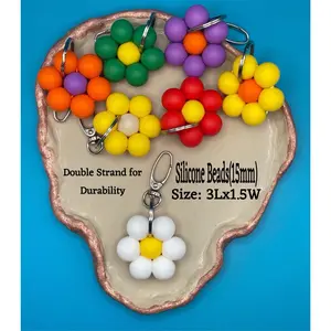 Handmade Stylish Silicone Beaded Flower Keychain with Clasp