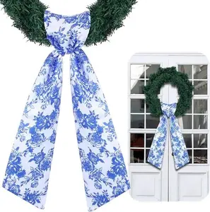 Blue Floral Door Wreath Sash, Blue Hydrangea Wreath Sash, Summer Wreath Decor, Wedding Bouquet Sash, Wedding Wreath Sash, Romantic Decor