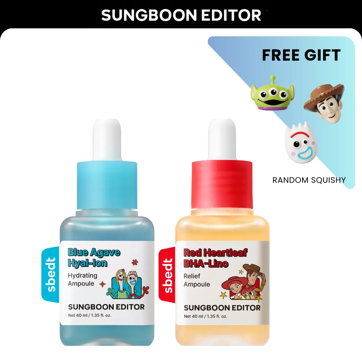 [Toy Story X Sbedt] Soothe & Hydrate Duo | Red Heartleaf BHA-Lino Relief Ampoule + Blue Agave Hyal-Ion Hydrating Ampoule