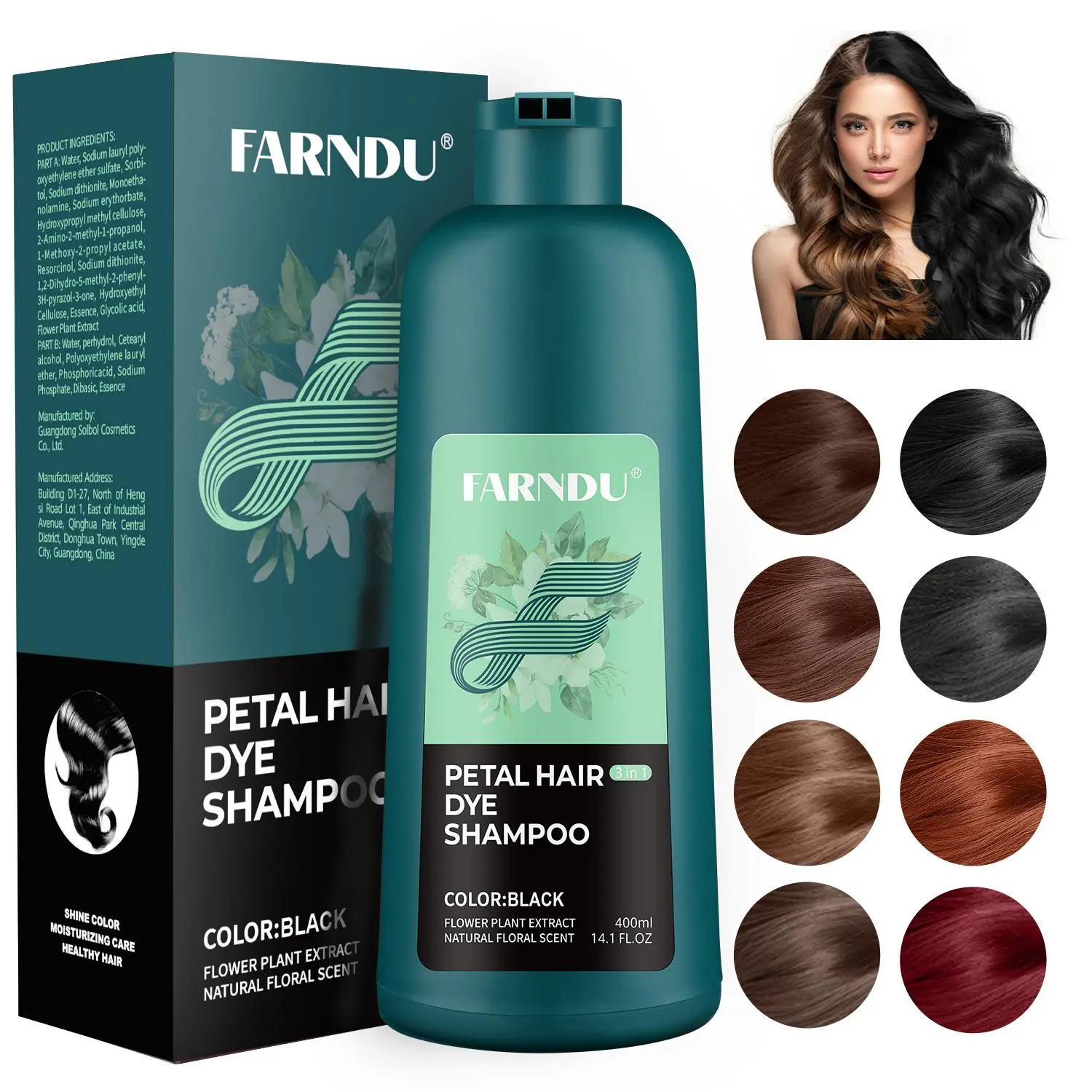 FARNDU Upgrade 4 In 1 Petal Hair Dye Shampoo, 10 Mins Hair Dye, Covering Grey Hair, Various Color Available, Organic Haircare (400 mL) Conditioner Plant