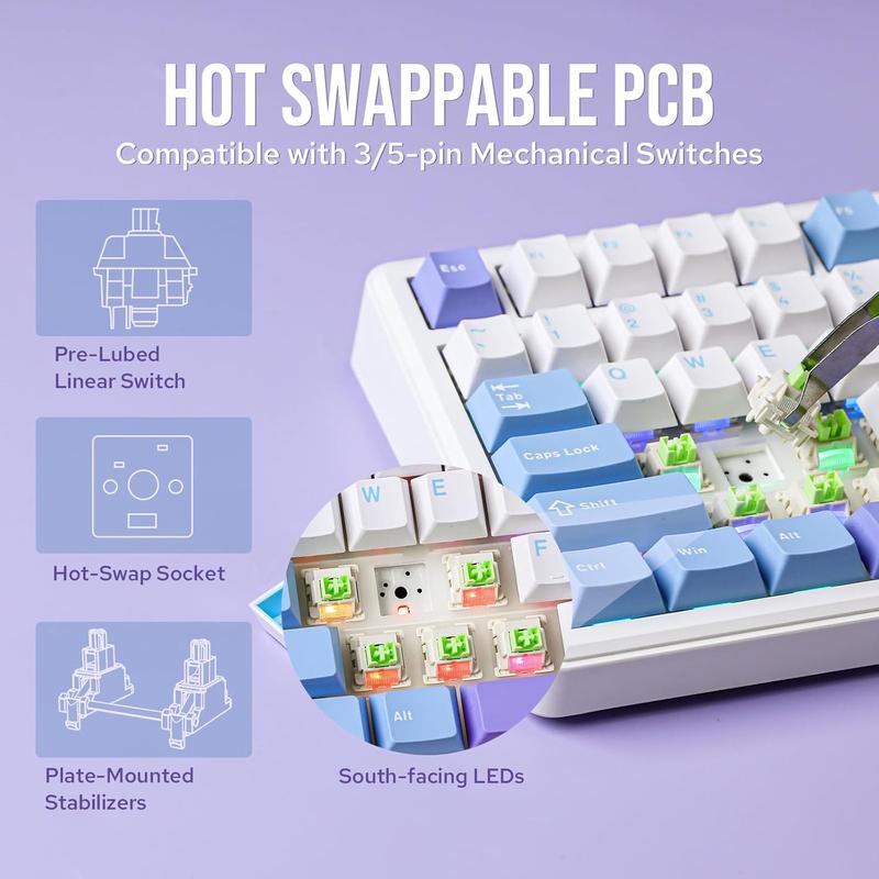 X Aula F75 MAX  Mechanical Keyboard with TFT Screen and Knob, Gasket Gaming Keyboard in 75% Layout, Hot Swappable, RGB Backlight, for PC//Linux (Blue&White&Purple)