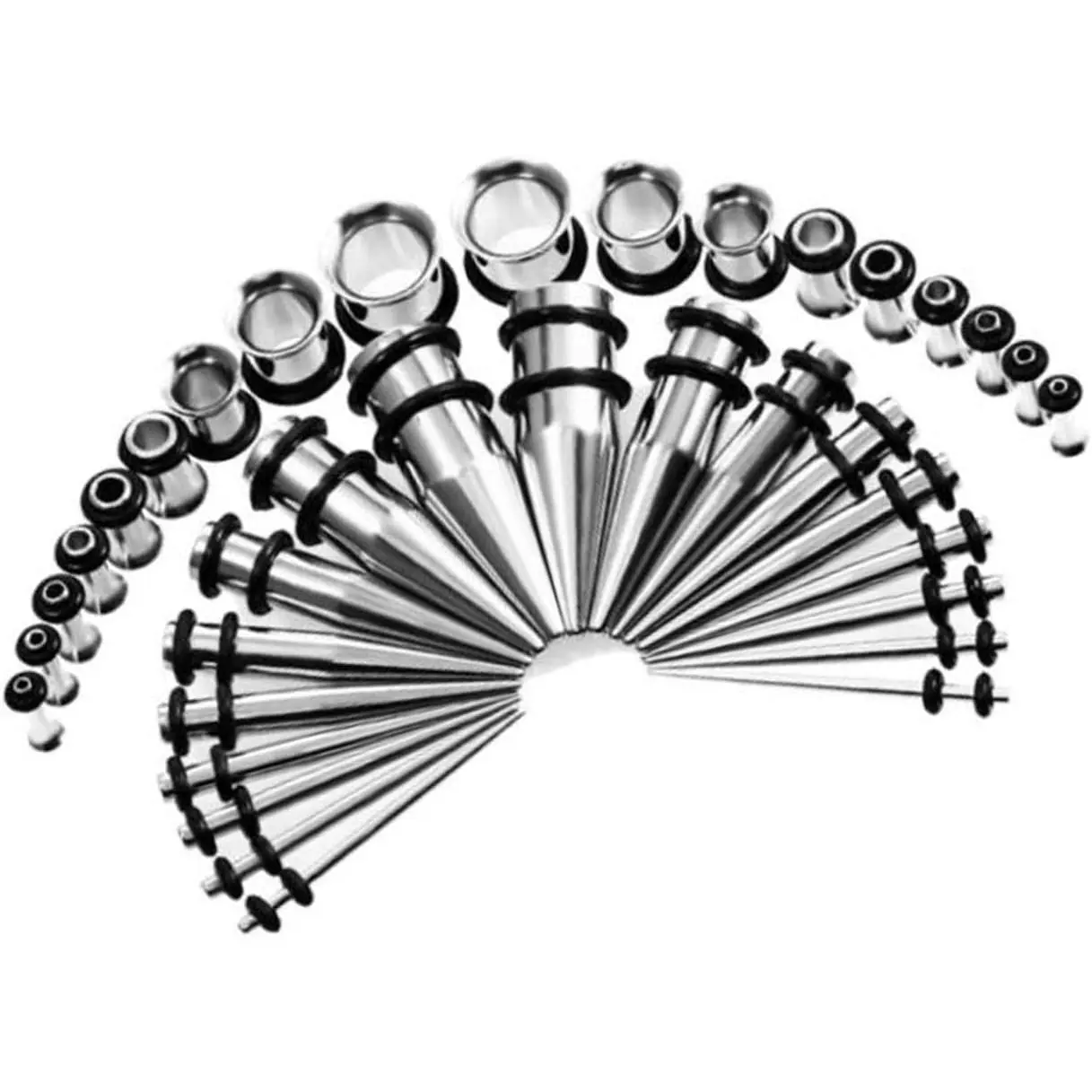 Unisex 36-Piece Ear Gauges Stretching Kit - Stainless Steel Tapers, Plugs Set, Body Piercing Jewelry, Gauges Piercing Accessory in Gold & Rainbow, 14G-00G