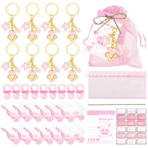 12pcs Creative Pacifier & Stroller Foot Keychain Set Baby Gender Reveal Gift Baby Shower Gift Full Moon Gift Surprise Birthday Gift