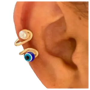 Evil eye ear cuff, Ear cuff no piercing, Gold ear cuff, Evil eye earrings, Ear Climber, Cartilage earrings, Hoop, Double band ear cuf