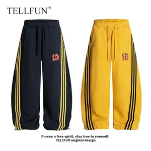 Unisex Y2K Oversized Baggy Wide Leg Sweatpants Side Stripe Number ”10“ Graphic Loose Fit Streetwear Joggers Casual Everyday Pants bottom