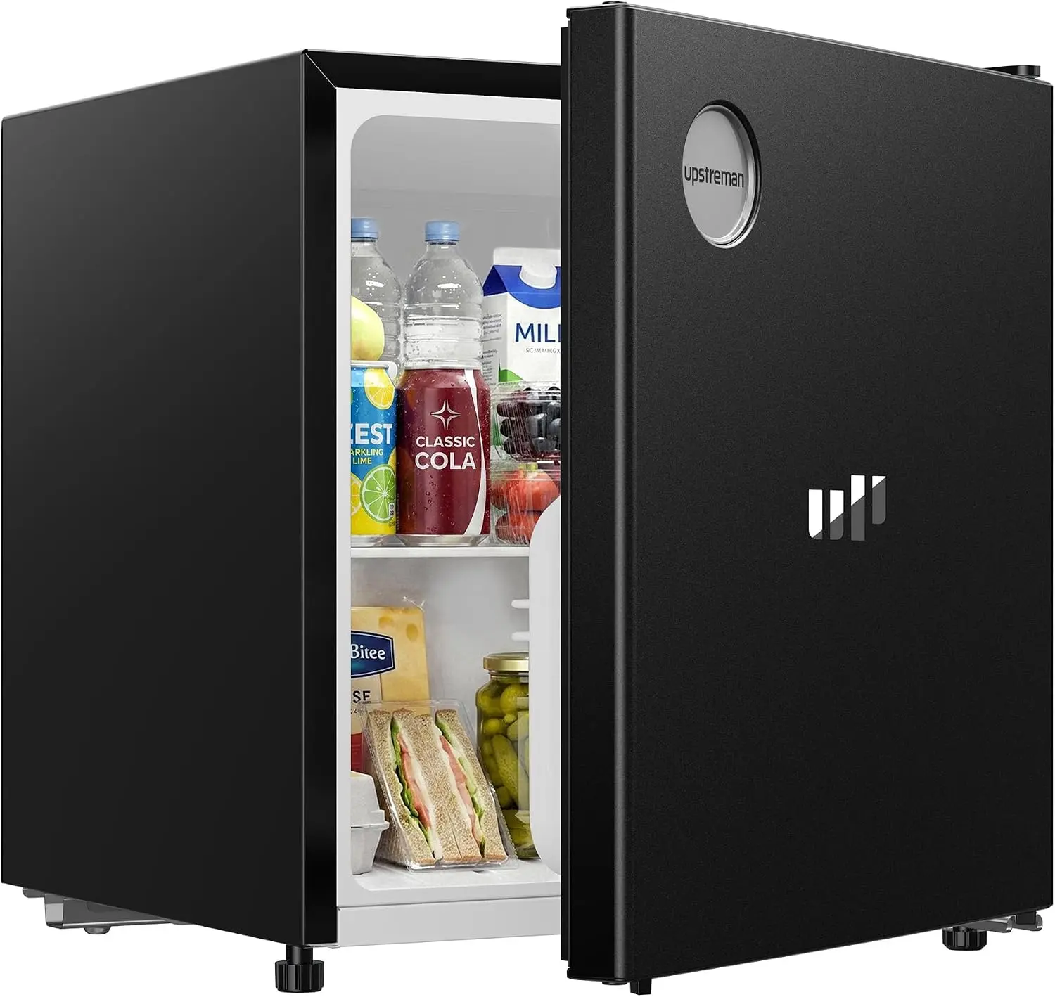 Upstreman 1.7 Cu.Ft 12V RV Refrigerator, All-Refrigerator, Black-RV17 | 12V DC RV Mini Fridge, Auto Defrost, Battery Protection, 7 Temp, Reversible Door, Portable Car Fridge, Truck, Camping, Travel