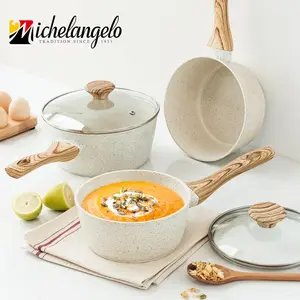 MICHELANGELO Sauce Pan with Lid, Nonstick Saucepans 1.5QT&2QT&3QT, Granite Sauce Pan 3 Piece, Stone Saucepan Set, Nonstick Sauce Pot Set