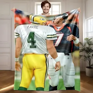 1 piece Green Bay Packers player Favre talks with Denver Broncos quarterback. themed flannel blanket - Modern design flannel blanket, suitable for sofas and beds, all-season use, super soft and warm, digital printing, 100% polyester material