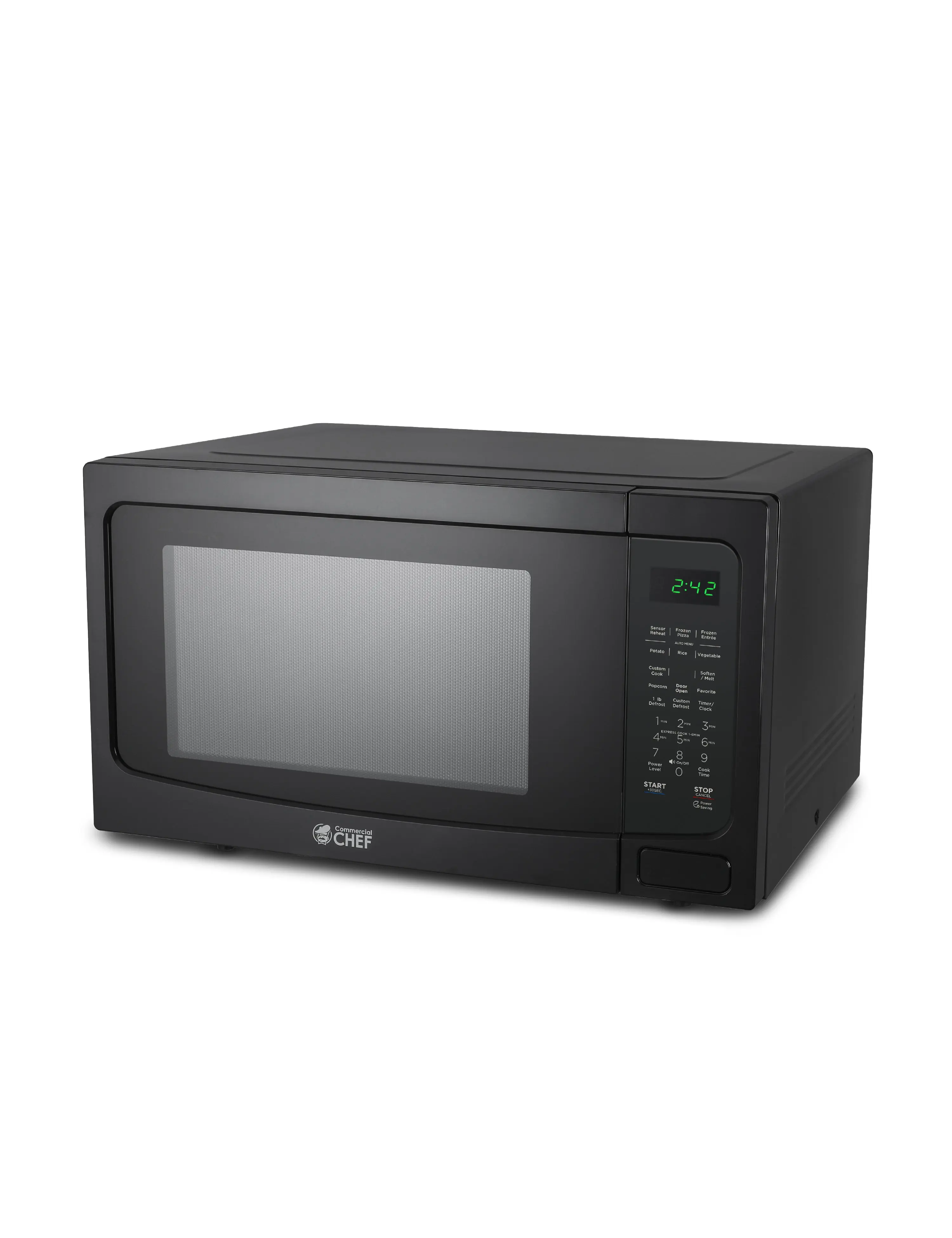 Commercial Chef 1.6 Cu. Ft. Countertop Microwave Oven, Touch Controls with Digital LED Display, 1100W, 13.6” Turntable Plate, Push Button Door, 10 Power Levels, CHM16MB6, Black