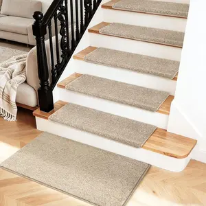 Bullnosed Carpet Stair Tread Cover Mat Set Self adhensive,Short-Pile Stair Treads,Indoor Non-Slip Stair Protection Mats,Washable and Reusable,Soft texture,Complete Stair Runner Set Decorative