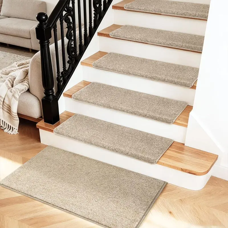 Bullnosed Carpet Stair Tread Cover Mat Set Self adhensive,Short-Pile Stair Treads,Indoor Non-Slip Stair Protection Mats,Washable and Reusable,Soft texture,Complete Stair Runner Set Decorative rug