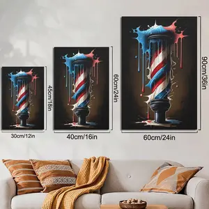 [2D Flat] 1 Piece Modern Haircut Post Drip Art Canvas Poster - Red, & Hair Salon Decoration with Background - Framed Wrapped Canvas Wall Art, Suitable for Salons, Hairdressing Schools, Caves, Homes - Directly Hangable Haircut Post Painting - Minimali