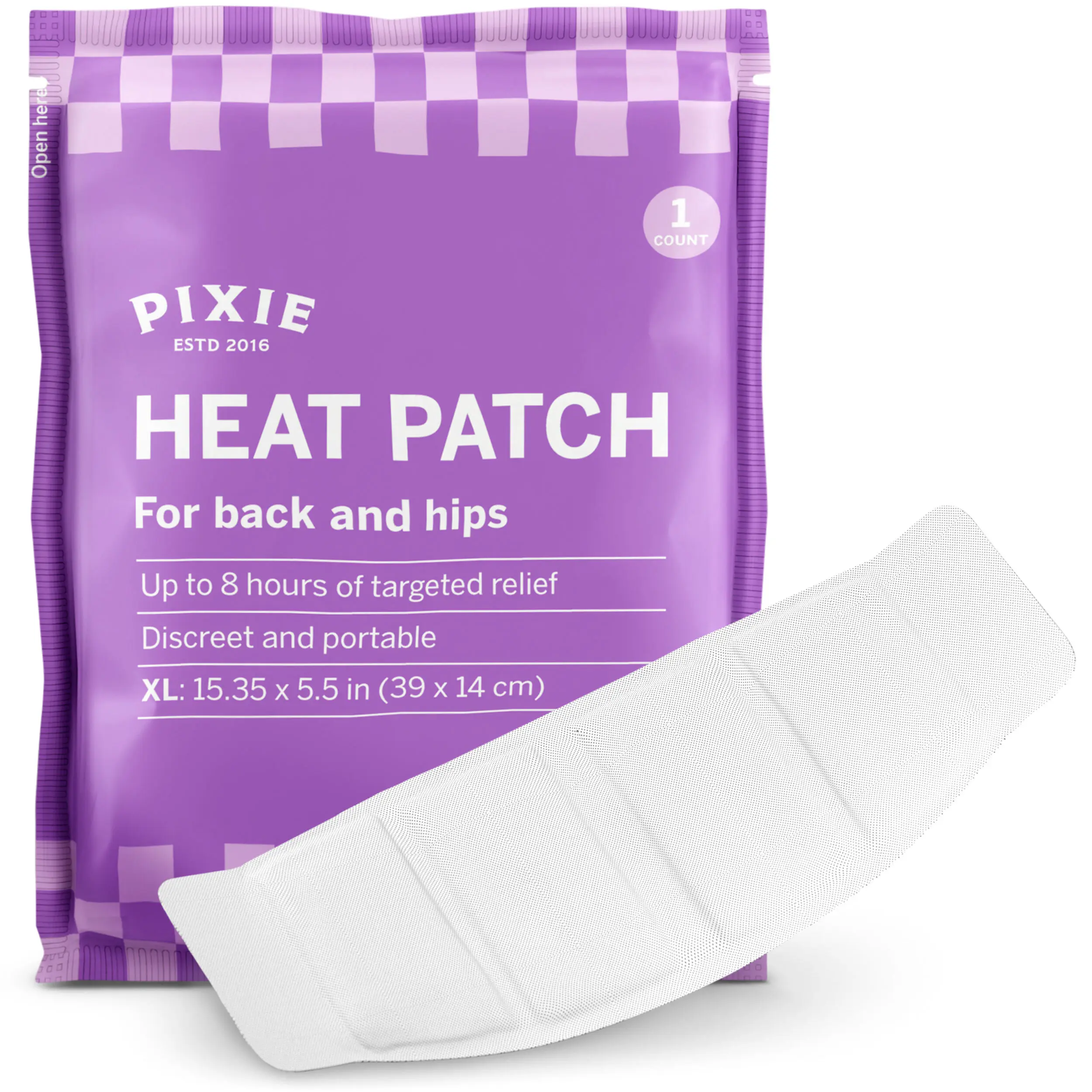 Pixie Hip & Back Disposable Heat Patch – Up to 8 Hours of Warming Comfort – Air-Activated Body Warmer – Wide Coverage External Heat Pad (1 Count)