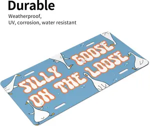 "Silly Goose On The Loose" Front License Plate - Funny Meme Aluminum Metal Car Tag - Cute Novelty Vanity Plate - Gift for Women & Men 6x12 Inch