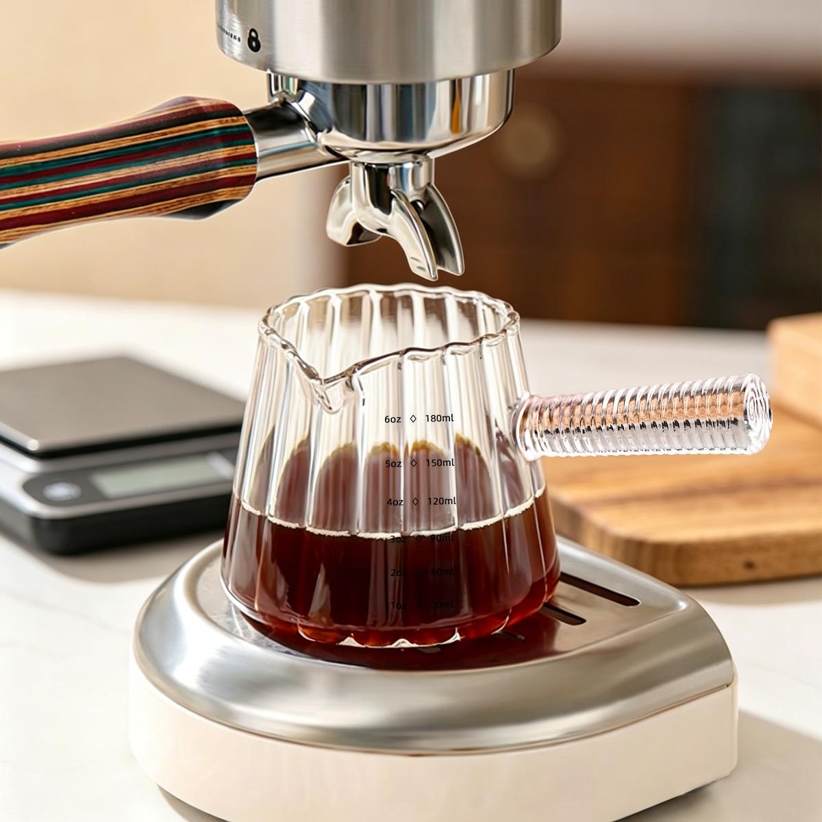 6 oz Glass Measuring Cups with Spout,Borosilicate Glass Triple Pitcher with Scale,Origami Style Espresso Shot Glasses with Wood Handle for Coffee Milk,Dishwasher Safe