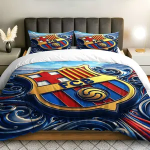 3PCS Duvet Cover Set, 1 Duvet+2 Pillowcases(Without filler), FCB Badge Soccer Sport Fan theme, Football bedding set, Bed Sets, Sports Decor Suitable for decoration Bedroom Living Room Dorm Man Cave.