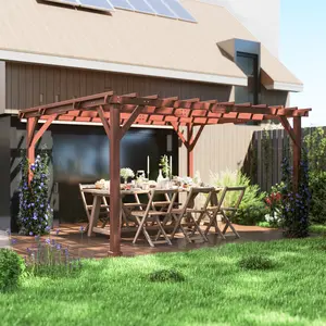 Sturdy cross beam wooden shade pergola wind resistant stable frame design suitable for deck resting lawn landscape decoration small family gathering events