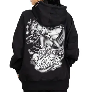 Women's Cotton Polyester Fabric Round Neck Oversized Pullover Hoodie - Loose Comfortable, Chicano Cholo Mexican Style, Digital Print, Casual Outdoor Tops for Casual, Chicano,  Womenswear Sweatshirts Unisex Shirt