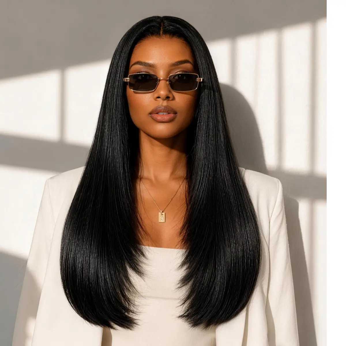 Teslal Hair Glueless Straight Layered Cut 6X6 T-Part Lace Front Wig Pre Plucked Pre Cut Straight Wig Vivid Self Growing Clean Hairline with Tiny Knots Synthetic Wig 220% Density