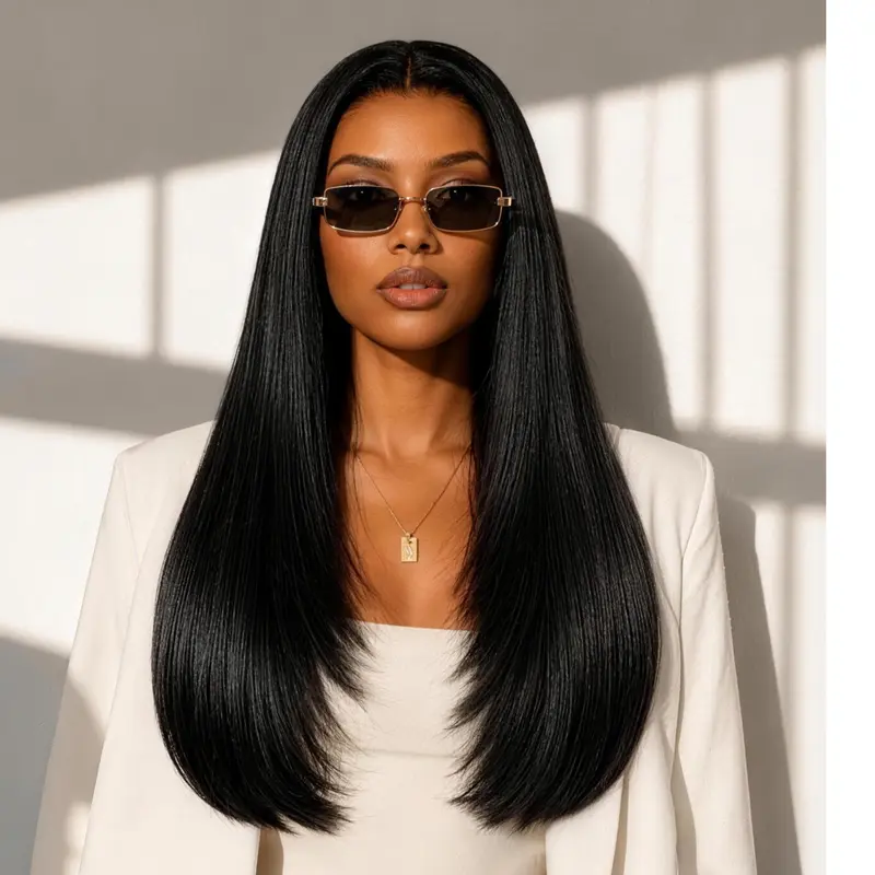 Teslal Hair Glueless Straight Layered Cut 6X6 T-Part Lace Front Wig Pre Plucked Pre Cut Straight Wig Vivid Self Growing Clean Hairline with Tiny Knots Synthetic Wig 220% Density