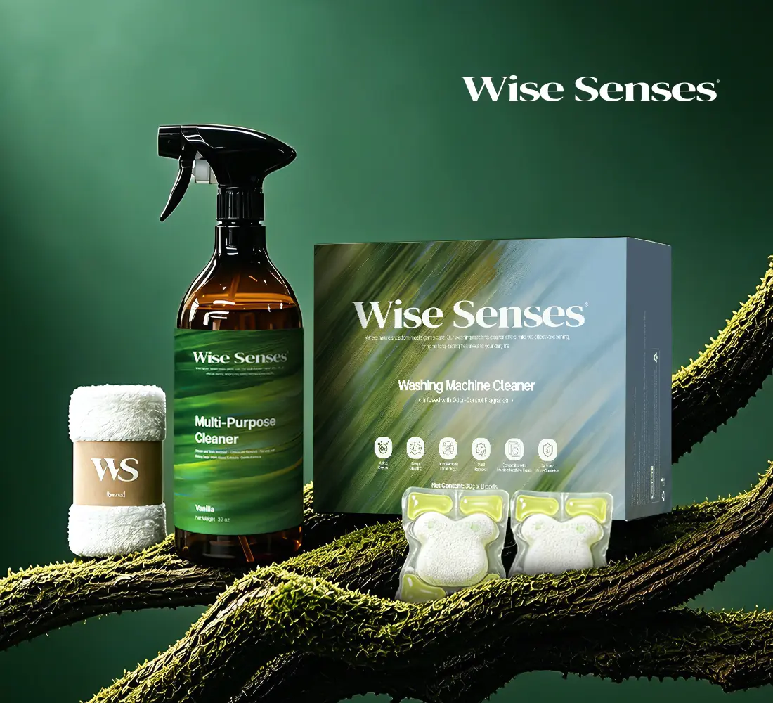 [Wise Senses】 Home Deep Clean Duo - Foaming Multi-Surface Cleaner 32oz (Vanilla) + Washing Machine Cleaner Pods 8 Count, Pet-Safe, No Harsh Chemicals