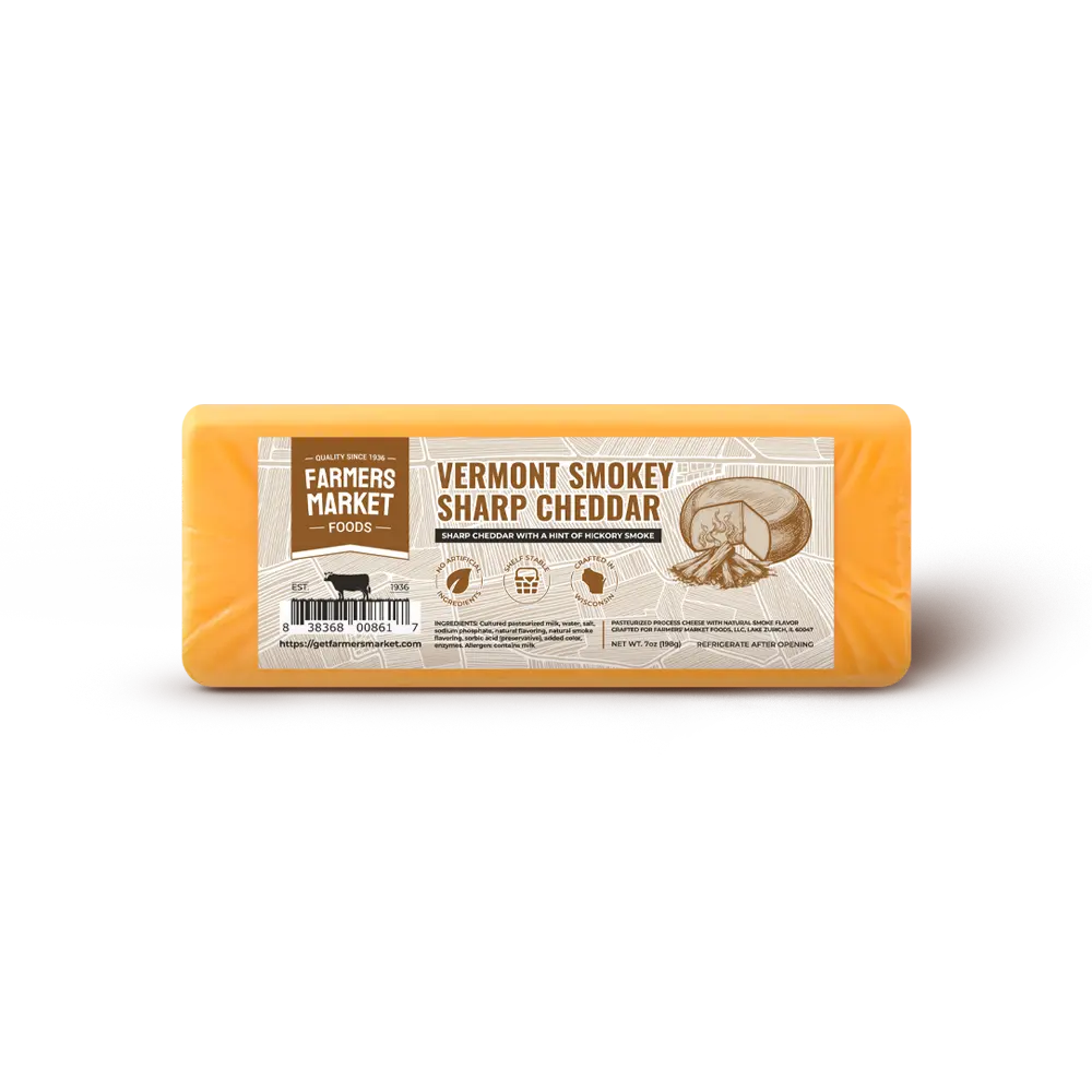 Farmers Market, Gluten Free, Keto, Paleo, Low Sodium, Zero Sugar, Wisconsin Cheese, 1-Pack, Vermont Smokey Sharp Cheddar