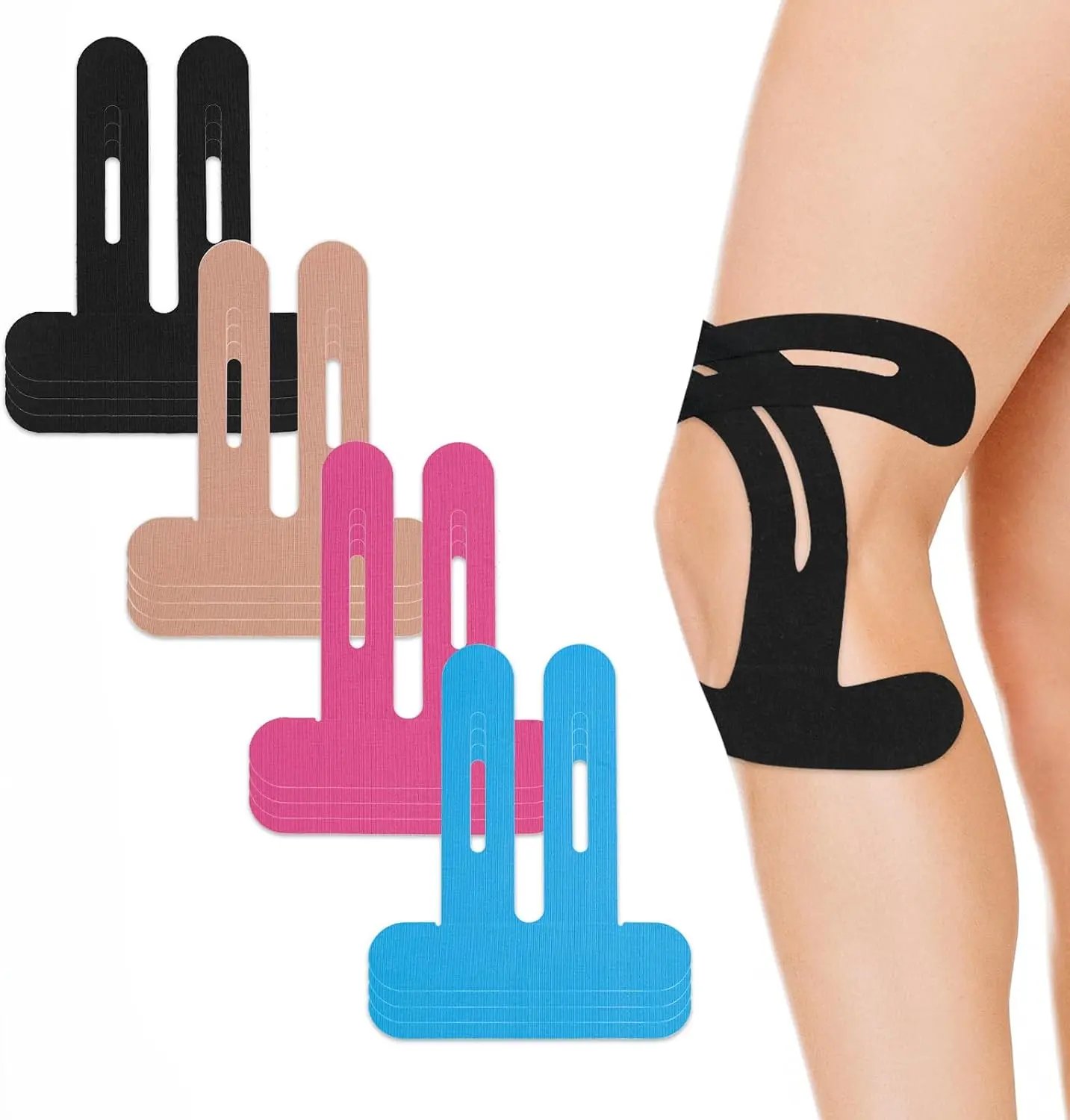 10 Pcs Precut Kinesiology Tape for Knees Pain Relief Elastic Waterproof Athletic Knee Tape for Support Stability Sports